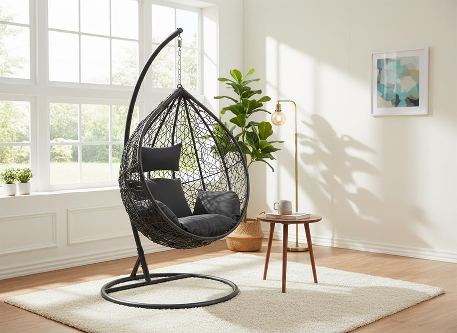 riess-ambiente Silla colgante de exterior LOFT gris antracita silla de jardín incluye cojín resistente a la intemperie