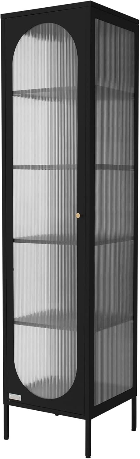 Vitrina ML-Design 42x175x40 cm, negra, vitrina estrecha con 5 estantes y 1 puerta, armario de metal y acero para salón, estilo industrial, armario alto, estantería para libros, archivador, armario de oficina