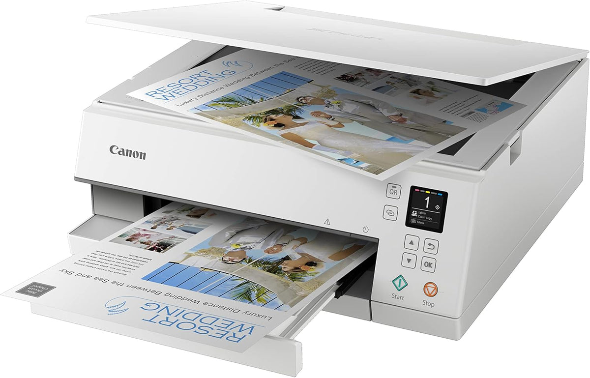 Impresora multifunción de inyección de tinta a color Canon PIXMA TS6350a DIN A4 (impresora fotográfica, escáner, copiadora, OLED, 4.800x1.200 ppp, USB, WLAN, 5 tintas independientes, impresión a doble cara, 2 bandejas de papel), negro