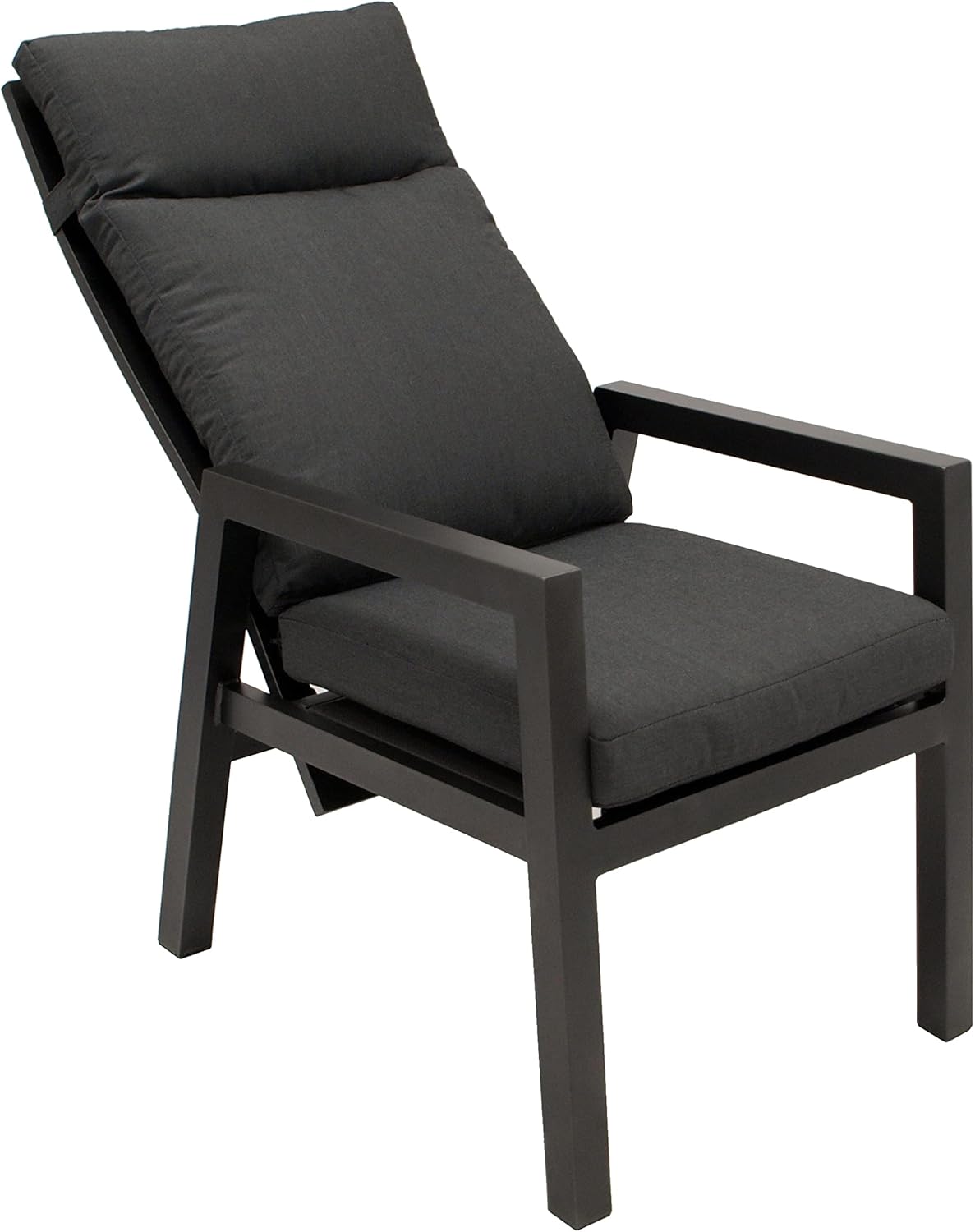 DEGAMO 2x Silla de jardín de respaldo alto MANCIANO, aluminio inoxidable color antracita, con cojines gris oscuro, respaldo ajustable de forma continua con resorte de gas