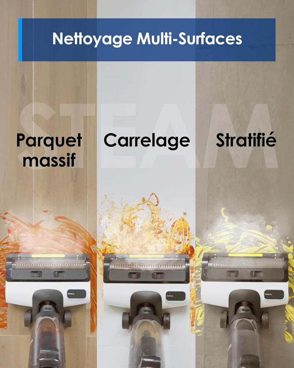 Tineco IFLOOR 5 Steam Aspiradora de Vapor Aspiradora en Seco y Húmedo Todo en Uno, Limpiadora de Vapor para Suelos, Perfecta para Suciedad Pegajosa, Vapor a Alta Temperatura a 120°C, Autolimpieza con Vapor