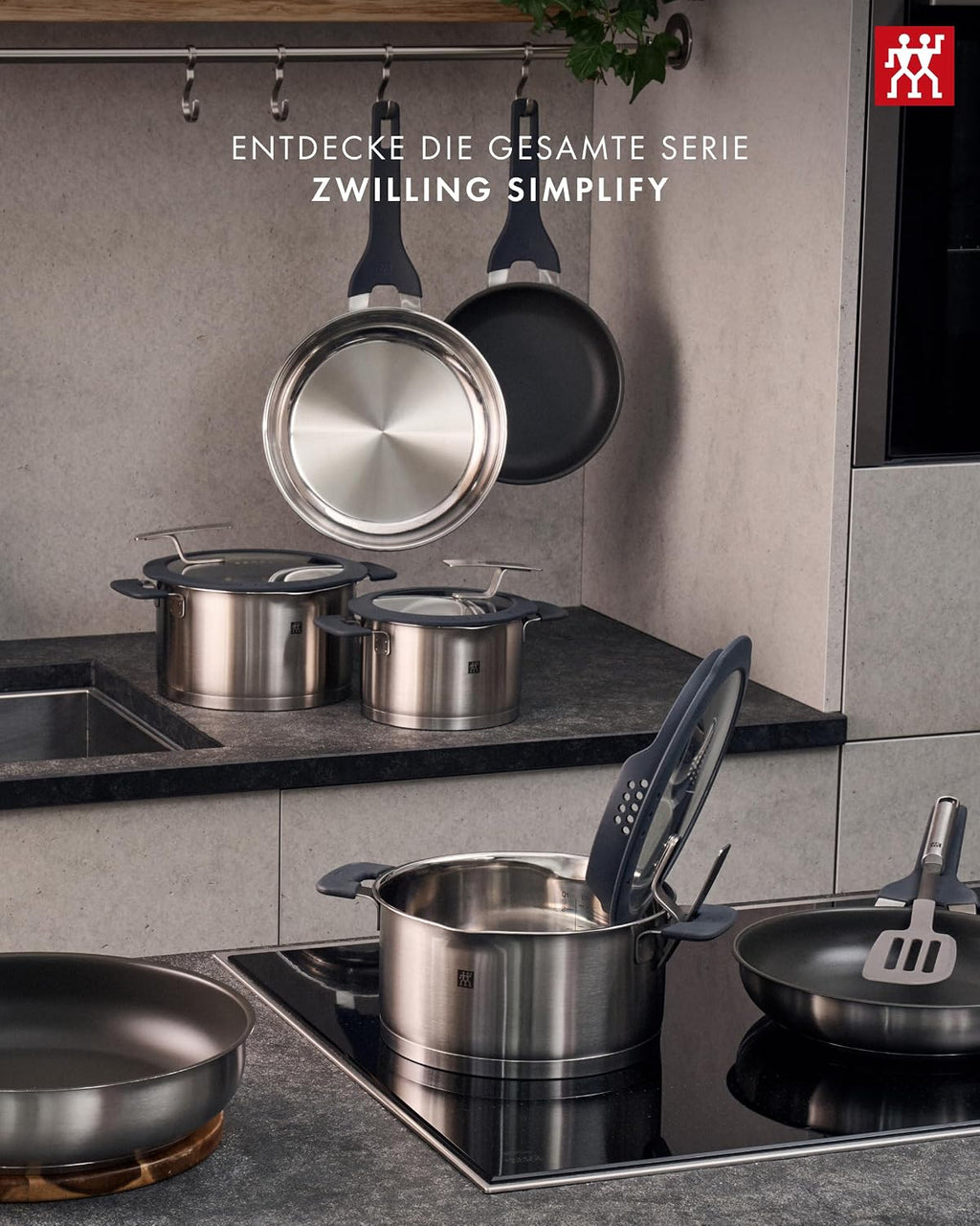 Set de ollas ZWILLING Simplify de 5 piezas, colador integrado, inducción, gris