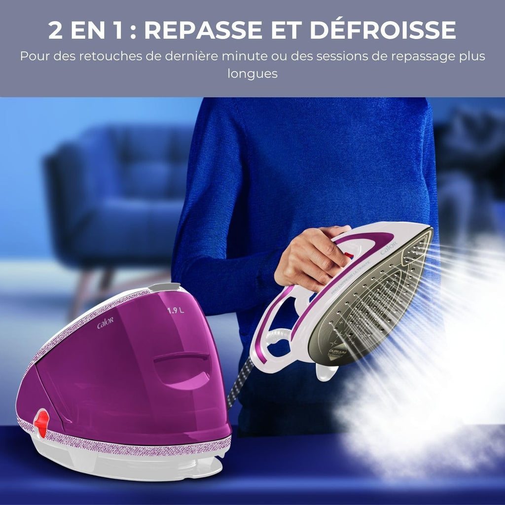 Calor Pro Express Ultimate, Centro de planchado de alta presión, 7,3 bares, caudal de vapor 490 g/min, 5 ajustes, fabricado en Francia, GV9560C0