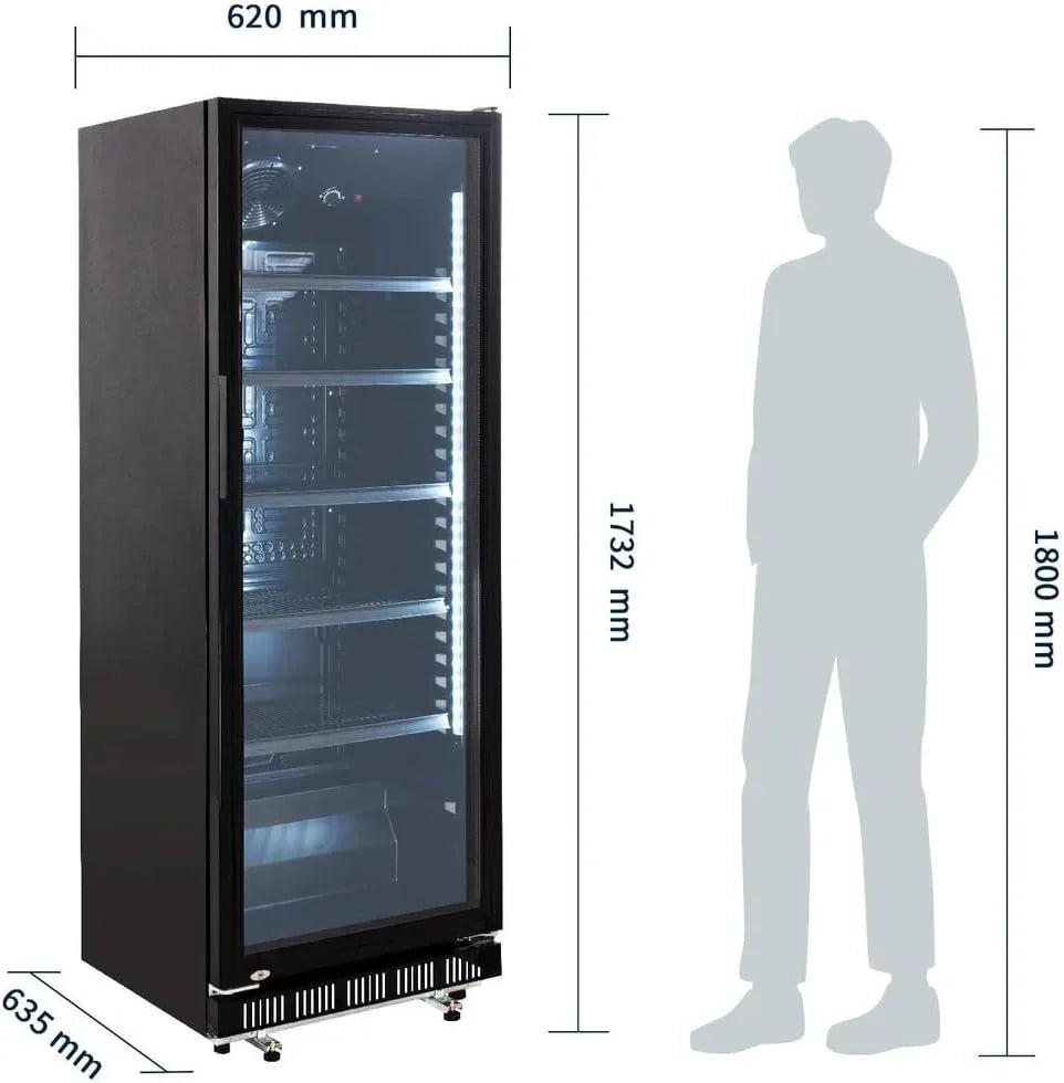 Refrigerador de bebidas GK-360BB 360 L con puerta de cristal, iluminación LED, cerradura y refrigeración por aire circulante para hostelería