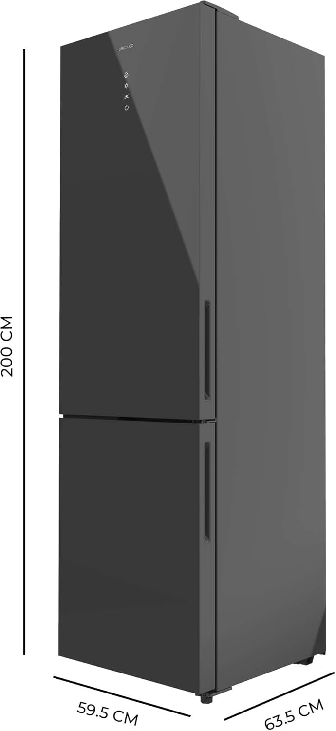 Frigorífico combi Cecotec Bolero CoolMarket Combi 356 Grey Glass E. Frigorífico gris, 356L, Total No Frost, clase E, MultiAirFlow, Fast Cooling, Fast Freezing, modo vacaciones.