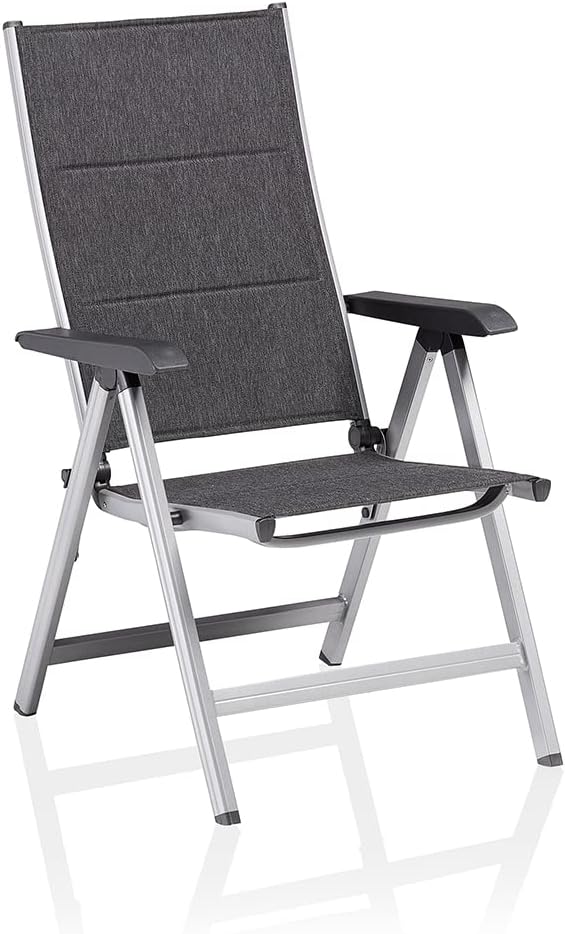 Silla plegable acolchada KETTLER BasicPlus, plata/antracita, aluminio/textilene, 0301201-9000, respaldo ajustable