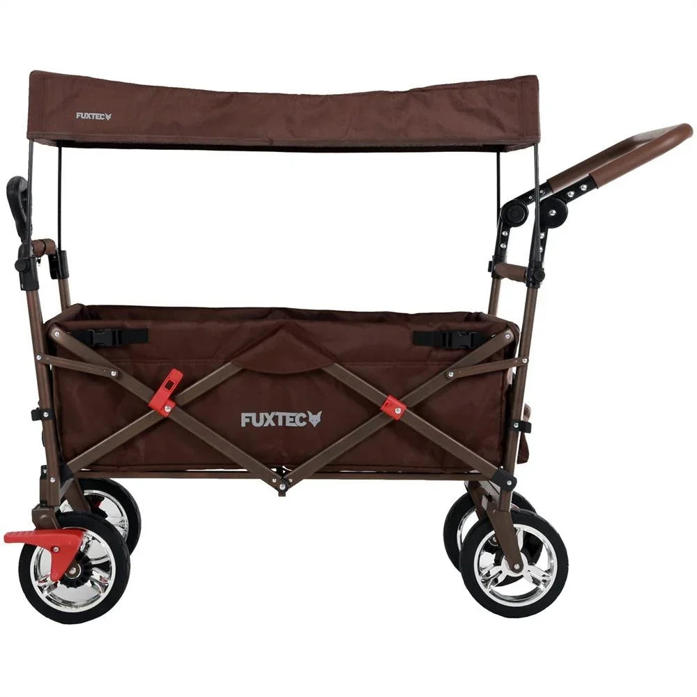 Carrito plegable FUXTEC FX-CT700, carro plegable gris para el transporte de niños, ciudad, campo, playa o montaña - con capota anti-UV, asa de empuje, freno de mano delantero y trasero, el original