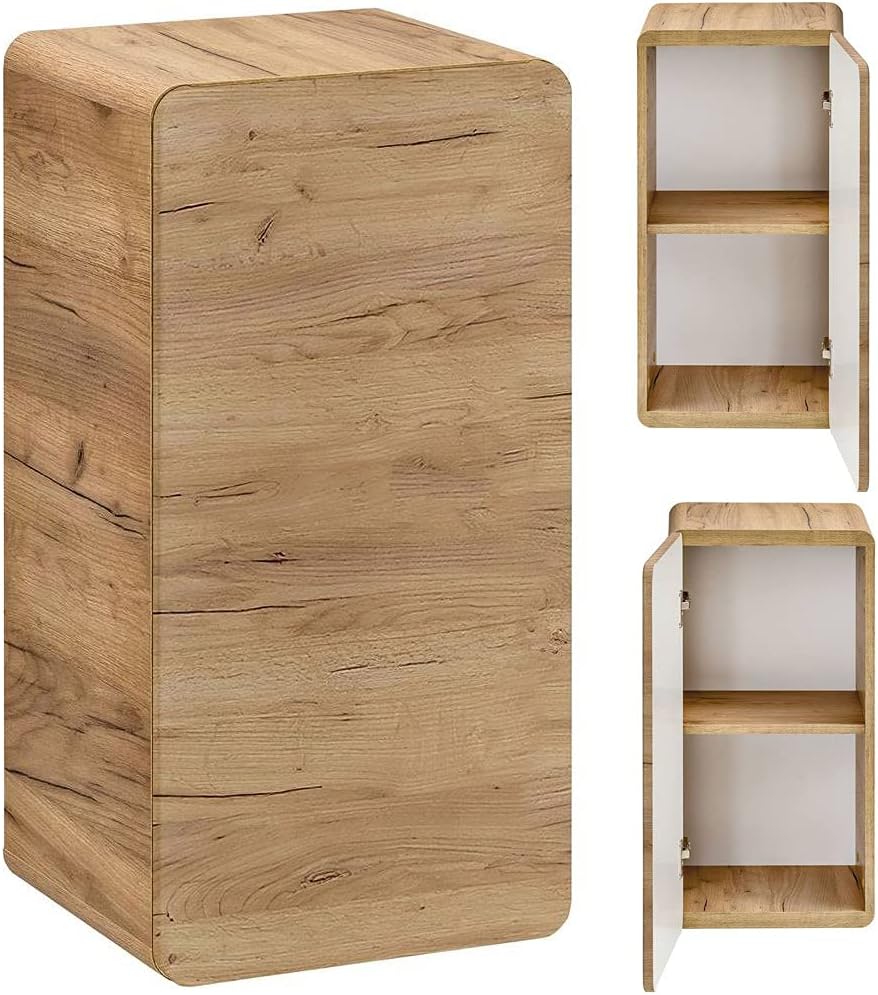 Conjunto de muebles de baño Lomadox con lavabo de 81 cm y armario con espejo LED, decoración imitación roble Wotan, an./al./pr. aprox. 180/200/46 cm