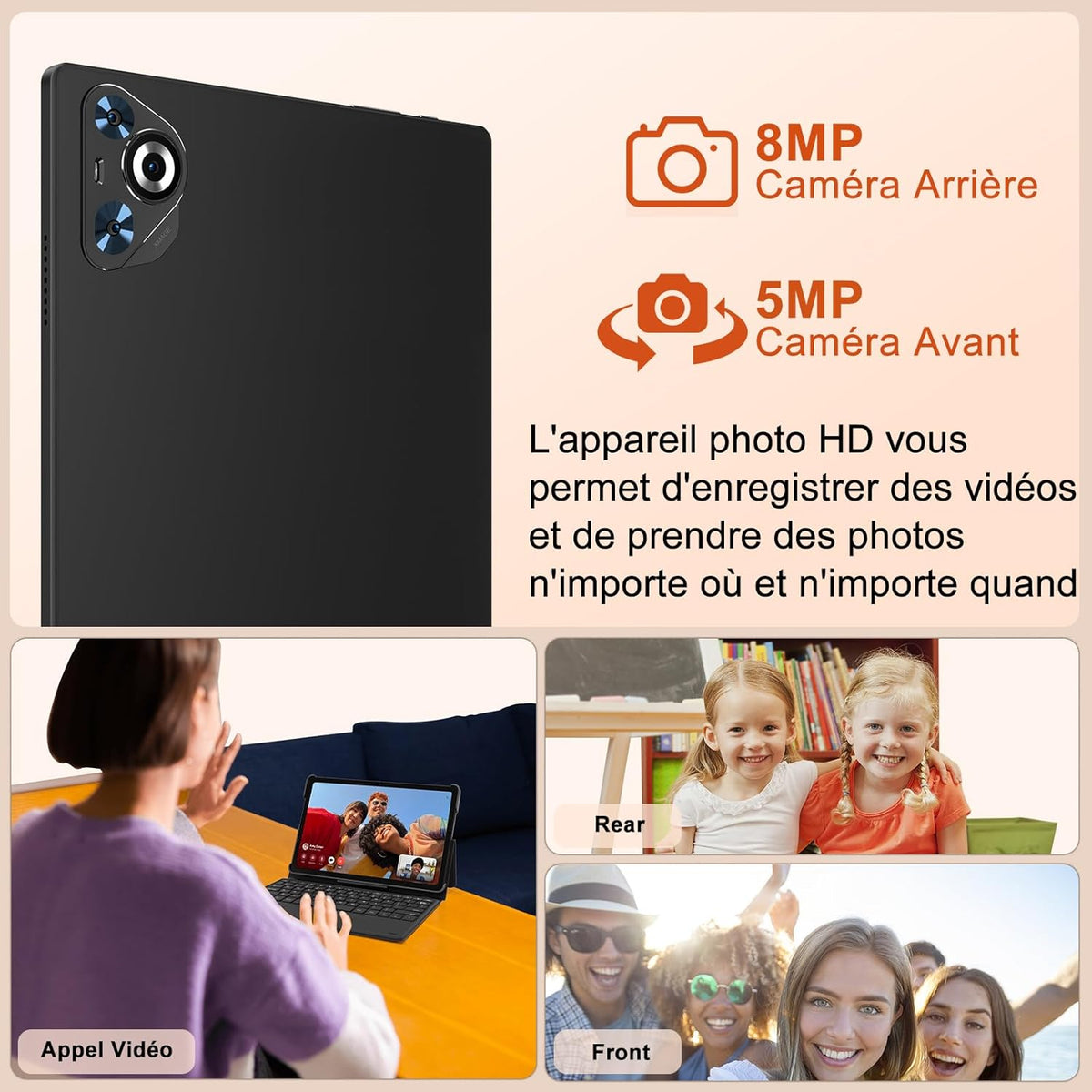 Tableta Android 2025, 22(6+16) GB RAM+128GB ROM/TF 2TB, 8 núcleos, 8000mAh, GPS, Face ID, Widevine L1, BT5.0, 8MP+5MP, WLAN 6, control parental, tableta con ratón-Negro