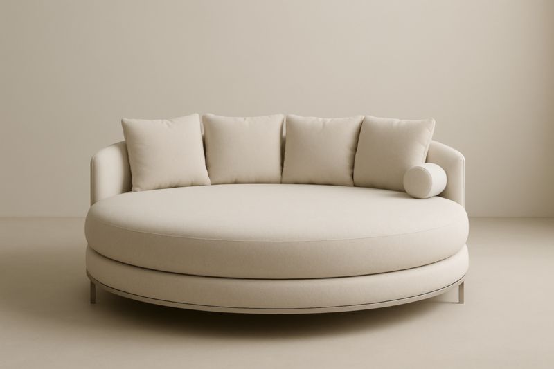 Sofá Redondo de Tela Beige con Cojines 200 cm