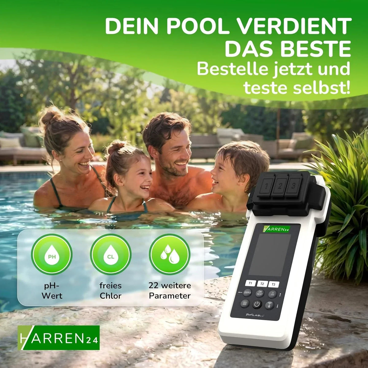 Fotómetro para análisis de agua PoolLab 2.0, medidor electrónico para piscinas con Bluetooth, DPD1, DPD3, pH, CYA, alcalinidad y 170 pastillas de prueba