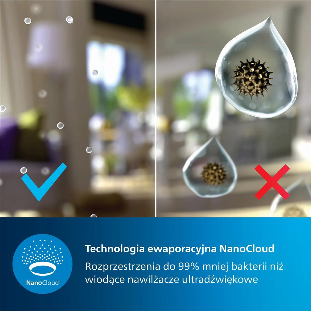 Philips Nawilżacz Ewaporacyjny serii 3000, do 45 m², NanoCloud, 3 l, Czarny