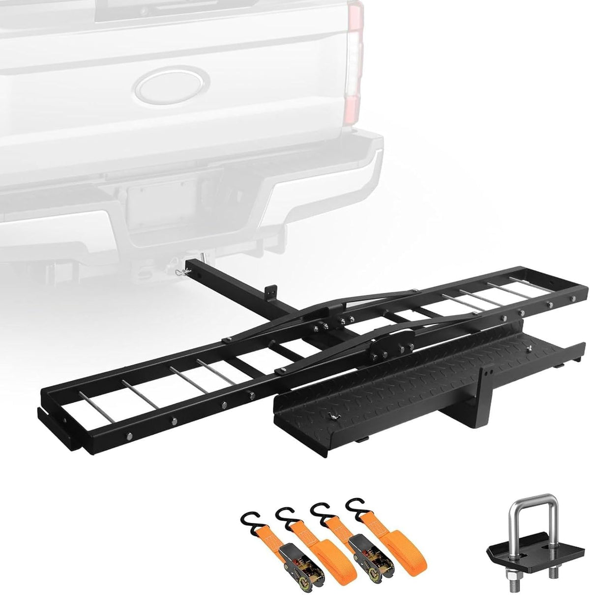 Portabicicletas para remolque, portamotos todoterreno, receptor de 5 cm/2", con rampa de carga, dispositivo de bloqueo antivuelco, soporte de moto de acero resistente para remolque