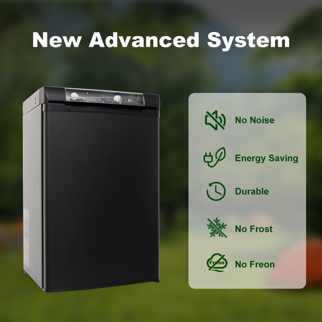 Refrigerador a gas SMETA con congelador, refrigerador de camping a gas, combinación de refrigerador y congelador de 100 L, refrigerador silencioso, 12 V 230 V gas propano para casa de vacaciones, caravana, autocaravana, garaje, negro