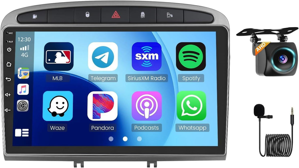 Autorradio Hikity Android 15 de 4G + 64G y 8 núcleos para Peugeot 308, 308SW, 408 (2007-2015), con Carplay inalámbrico, Android Auto, pantalla de 9'', GPS, Bluetooth, WiFi, RDS, DSP, 3 pantallas divididas, SWC y cámara de visión trasera.