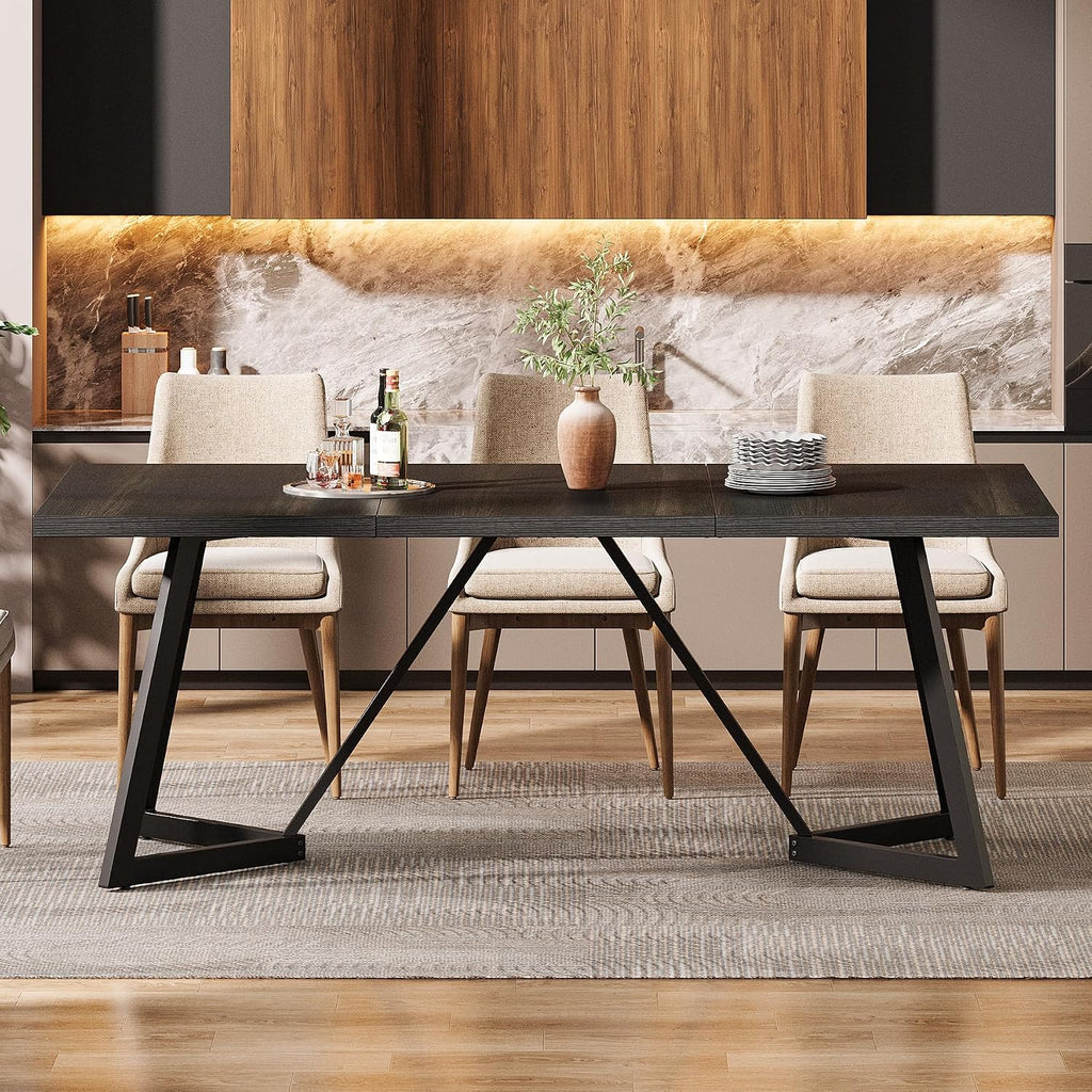 Tribesigns Duży Stół Jadalny 180x80x75cm dla 6-8 Osób, Nowoczesny Stół Kuchenny z Metalowym Stelażem, Czarnym