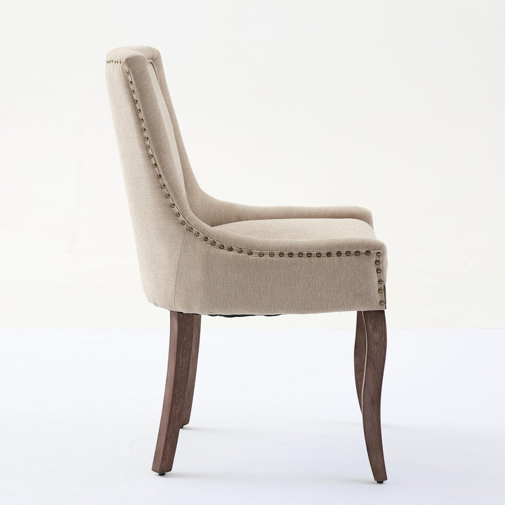 Juego de 4 sillas de comedor, juego de 4 sillas de cocina, sillas con respaldo alto y capitoné, silla de comedor tapizada en tela de chenilla suave con patas de madera, decoración de remaches metálicos, capacidad de carga de 150 kg
