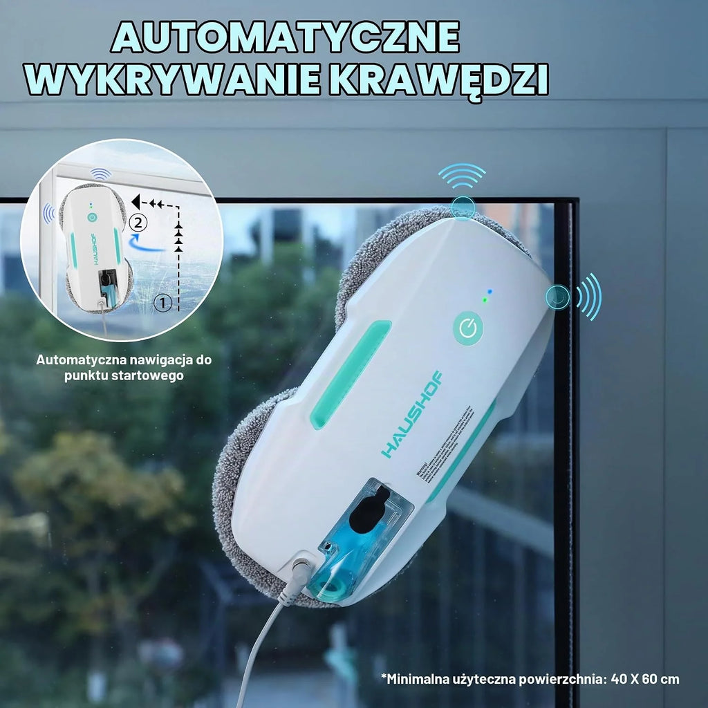 HAUSHOF Robot do mycia okien z funkcją spryskiwania, 3800 PA, elektryczna myjka do okien, inteligentna nawigacja, pilot zdalnego sterowania, z myjką do szyb i chusteczkami, podwójna ochrona, do okien