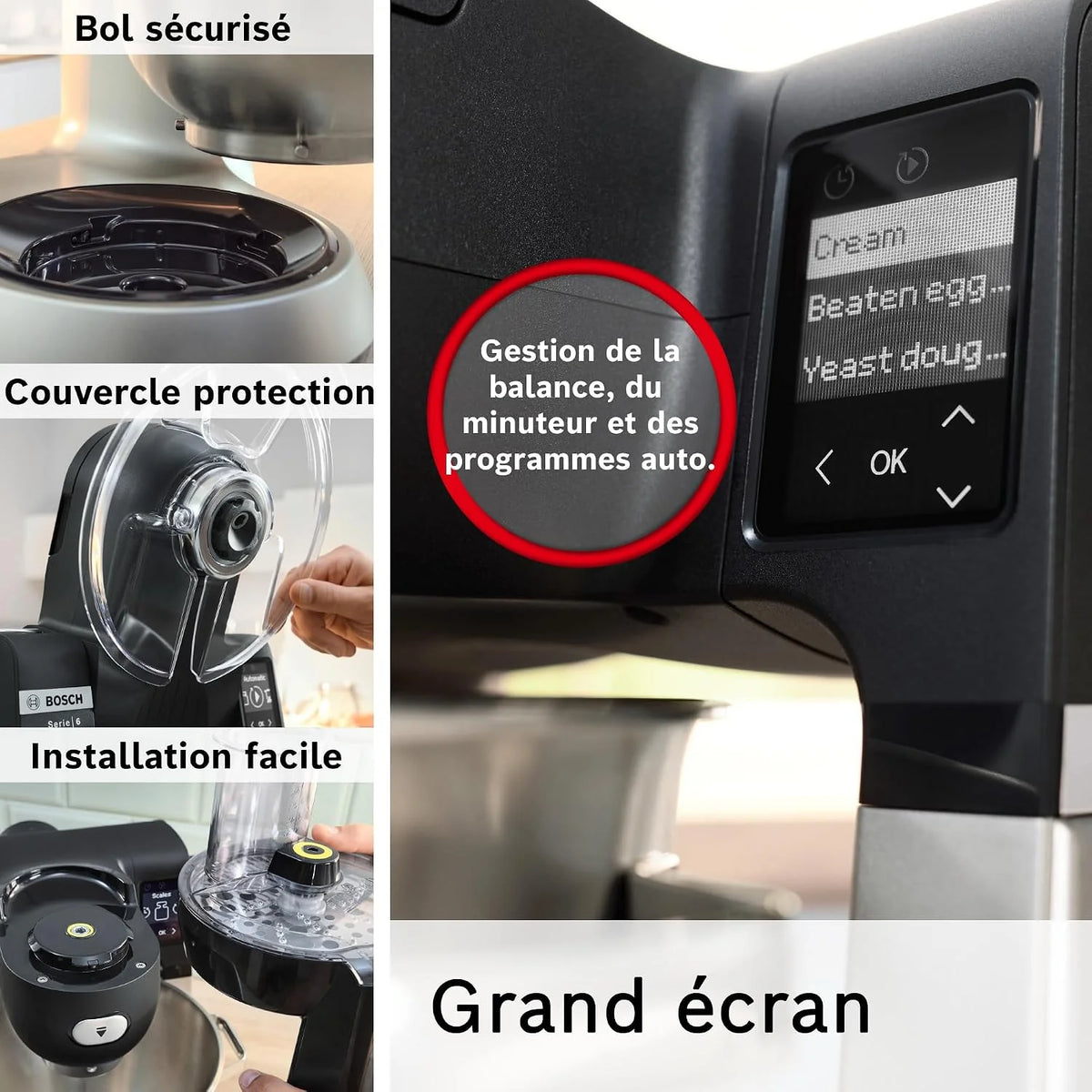 Bosch Robot kuchenny seria 6, 2 miski 5,5 l (stal nierdzewna, tworzywo sztuczne), waga zintegrowana, 7 programów automatycznych, 7 stopni, mieszadło planetarne, hak do zagniatania/miotła silikonowa
