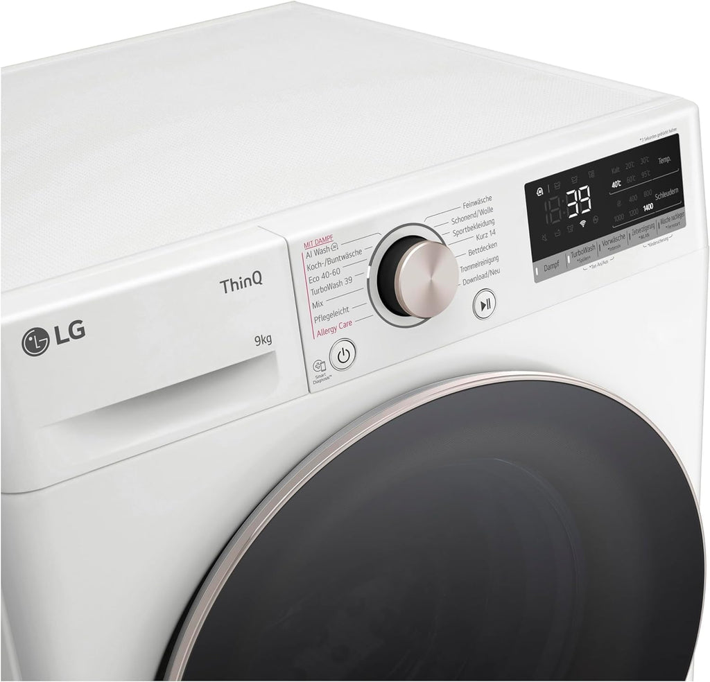 LG F4WV7080, Clase A, lavadora de carga frontal 8 kg, 1400 rpm, AI Direct Drive, Wi-Fi, limpieza profunda con vapor, gran capacidad, TRIPLE A, puerta exterior de cristal templado, 62 x 60 x 85 cm, blanco
