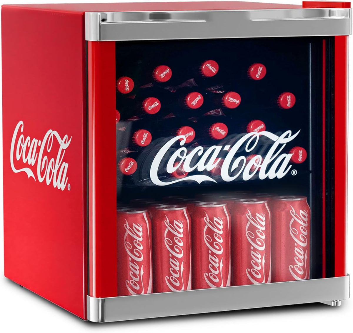 Mininevera Original Coca-Cola °CUBES roja 48L - Mininevera para bebidas con puerta de cristal, silenciosa y eficiente energéticamente - Para oficina, fiestas y gaming - Nevera para botellas - Mininevera para bebidas