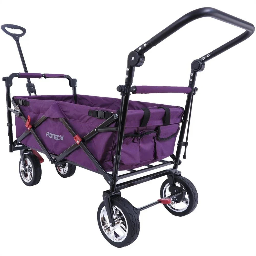 Carrito plegable FUXTEC FX-CT700, carro plegable gris para el transporte de niños, ciudad, campo, playa o montaña - con capota anti-UV, asa de empuje, freno de mano delantero y trasero, el original
