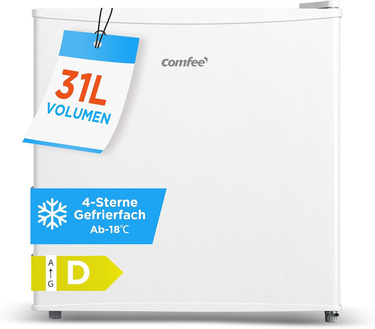 COMFEE RCU40WH3EU(E) Mini congelador de 31 L con compresor inverter, eficiencia energética D, capacidad de congelación de 4 estrellas, silencioso 39 dB, congelador de sobremesa compacto para oficina, cocina, residencia de estudiantes, blanco