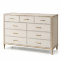 Cómoda de madera de 10 cajones, madera maciza, beige/dorado, 140x45x90 cm
