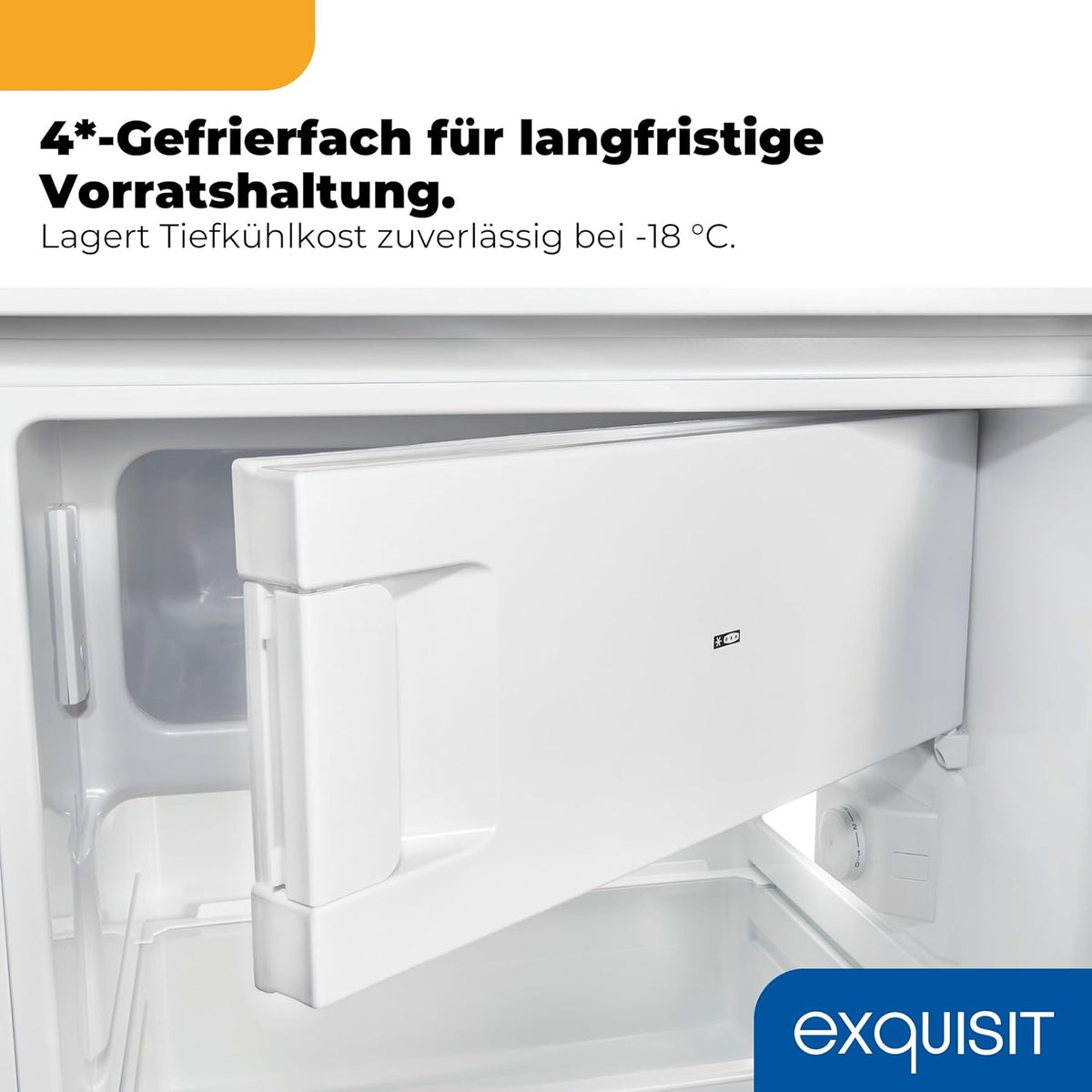 Frigorífico con congelador Exquisit, 109 l de capacidad útil, clase energética E, 40 dB(A), diseño compacto, congelador de 4 estrellas, iluminación LED, descongelación manual, KS516-4-E-040E, blanco