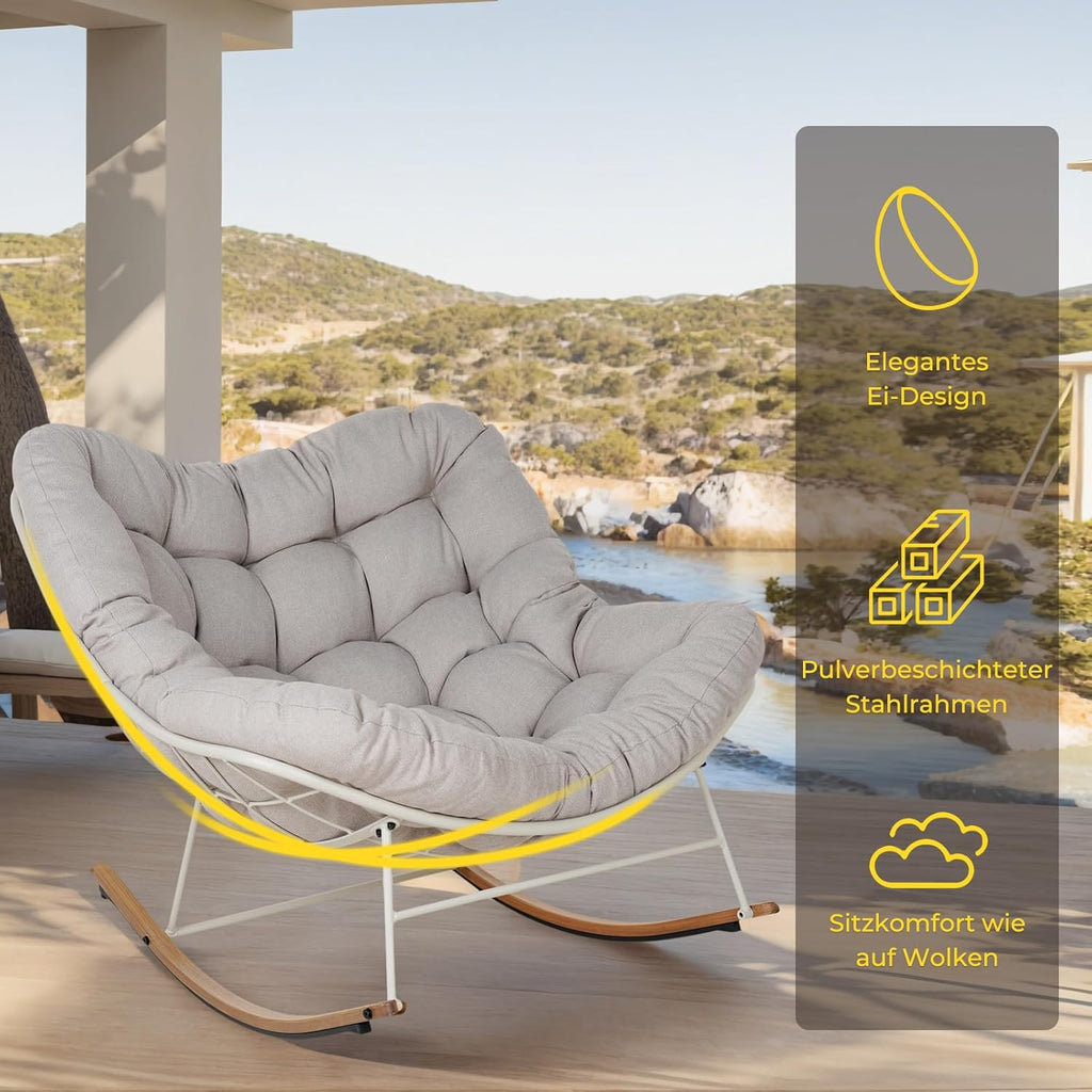 Grand Patio Mecedora para jardín, sillón oscilante, sillón mecedora para sala de estar, silla de relax acolchada, capacidad de carga de hasta 150 kg para jardín, dormitorio, sala de estar, rincón, porche, blanco crema