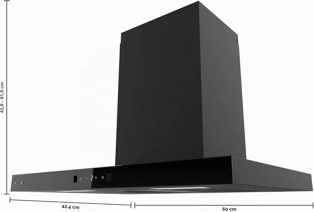 Cecotec Bolero Flux TT 604400 Black A++, okap kuchenny w kształcie litery T, 60 cm, moc ssania 413,3 m³/h, klasa A++, niewidoczne sterowanie dotykowe, sterowanie ręczne ruchem, funkcja Booster, filtr