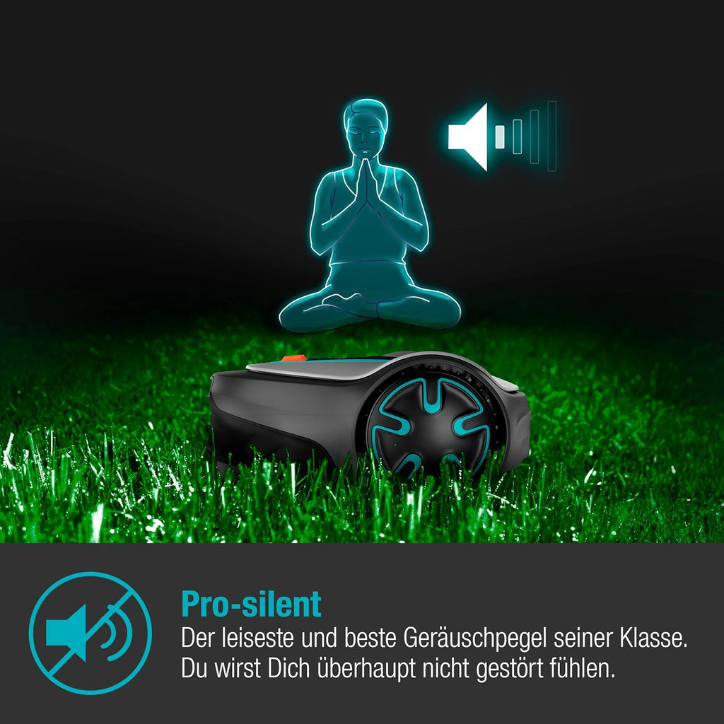 Robot cortacésped Gardena SILENO minimo 250 m²: cortacésped inteligente con conectividad óptima, programable mediante la aplicación Gardena Bluetooth, versión alemana (15201-20)