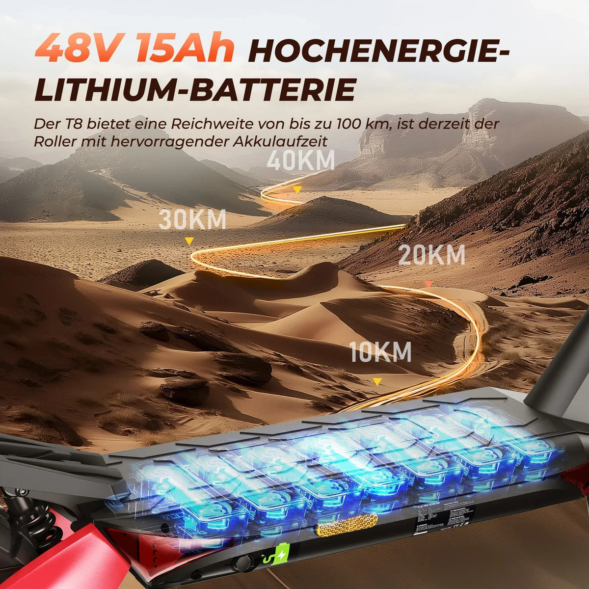 Patinete eléctrico todoterreno T8 con homologación para carretera, motor de 1200 W, autonomía de 100 km (ABE, eKFV)