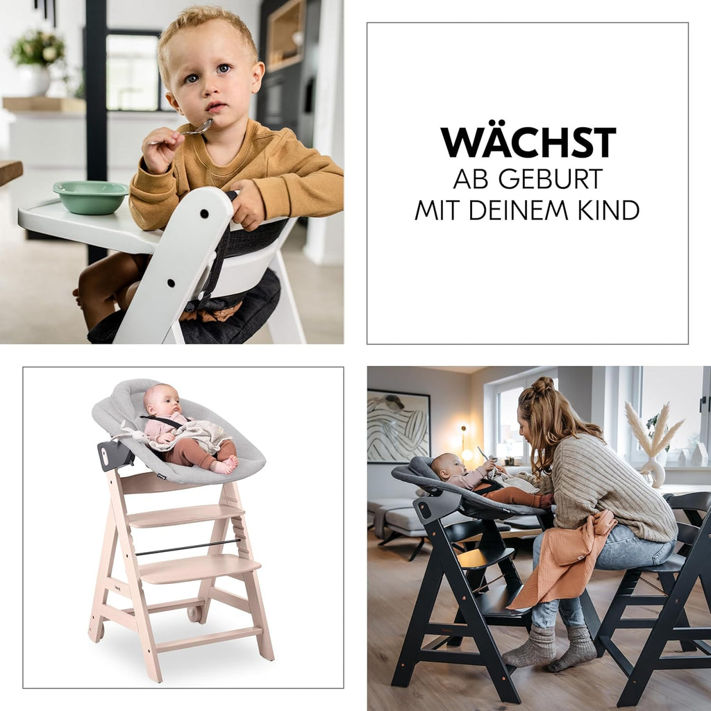 hauck Trona Beta+ Newborn Set Premium Dark Grey - Set de trona para bebé desde el nacimiento con accesorio para recién nacido Bouncer, cojín de asiento y bandeja - Gris oscuro