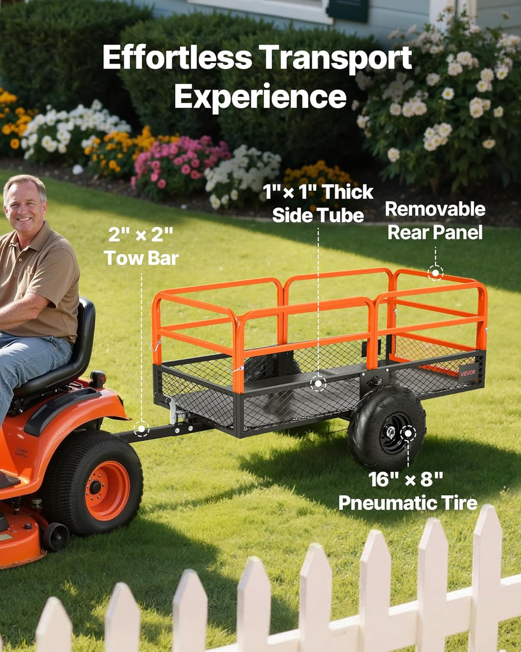 VEVOR Remolque Basculante, 623 L, Remolque de Jardín para Tractor Cortacésped de Acero, Capacidad de Carga 725,75 kg, con Neumáticos de 40,64 cm, Carrito de Transporte para ATV, UTV