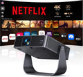 Inteligentny rzutnik (kompatybilny z Netflix/Live TV/obracany o 330°】 Mini projektor 4K z autofokusem / korekcją trapezu 6D, mini projektor 4K 1080p Full HD WiFi6 i Bluetooth do kina domowego