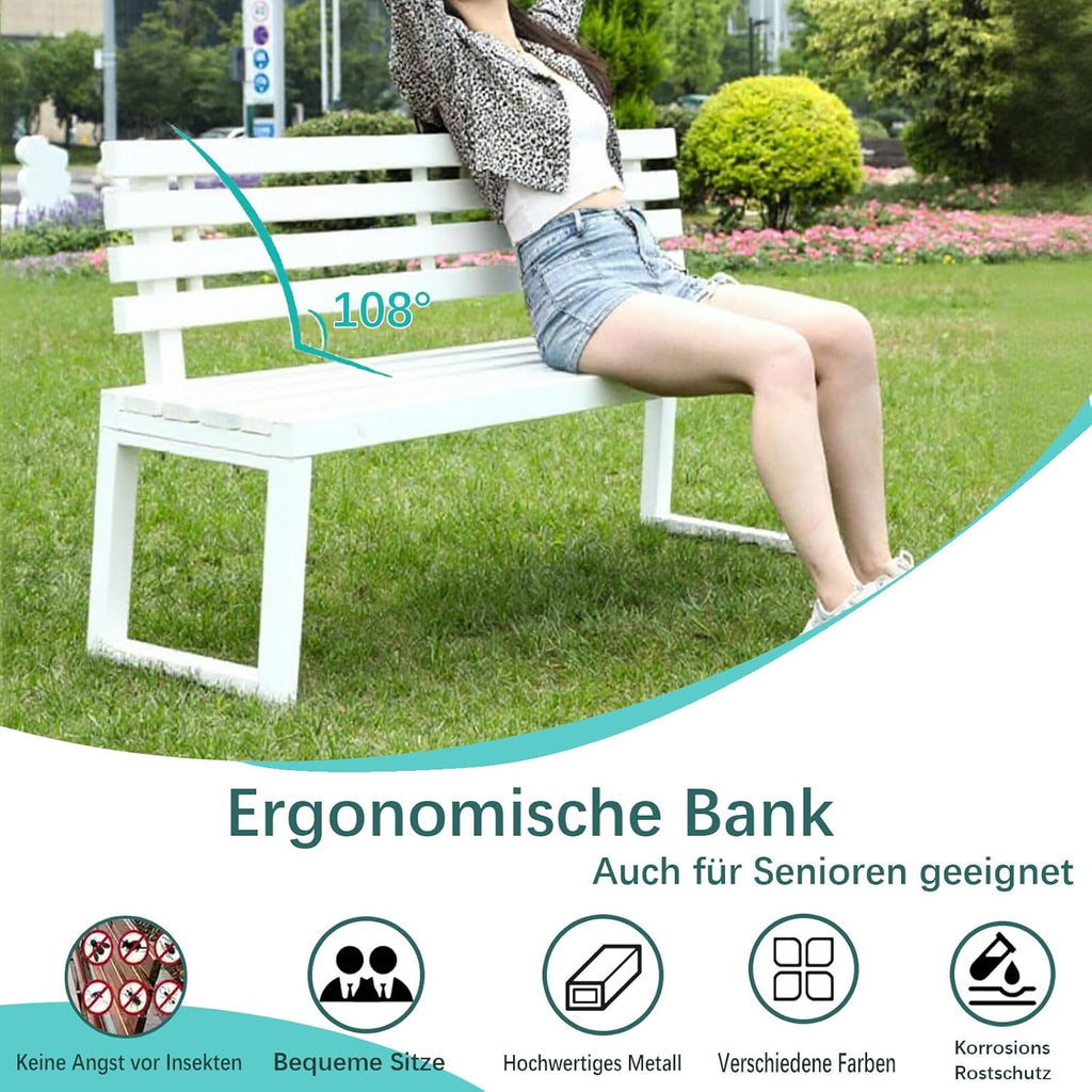 Banco de jardín, banco de exterior resistente a la intemperie, banco de acero metálico, banco de metal para jardín, 100/120/150 cm, con respaldo, capacidad de carga de hasta 200 kg, para terraza, parque, césped, patio, de 2 a 4 plazas, 150×40×85 cm - Rojo