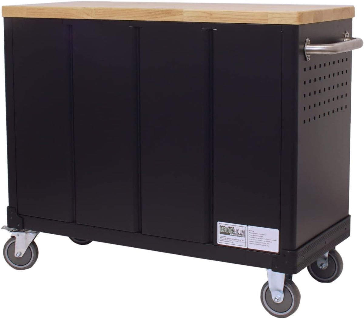 TRUTZHOLM Carro de herramientas vacío Deluxe, carro de taller con 6 cajones y compartimento con puerta, armario de herramientas con cerradura y ruedas con encimera de madera maciza, banco de trabajo móvil 108 x 46,5 x 77 cm, verde/negro