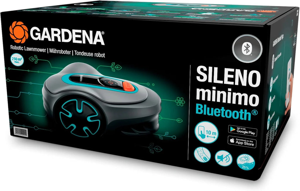 Gardena Robot koszący SILENO minimo 250 m²: inteligentna kosiarka z optymalną łącznością, programowalna przy pomocy aplikacji Gardena Bluetooth®, wersja PL (15201-32)