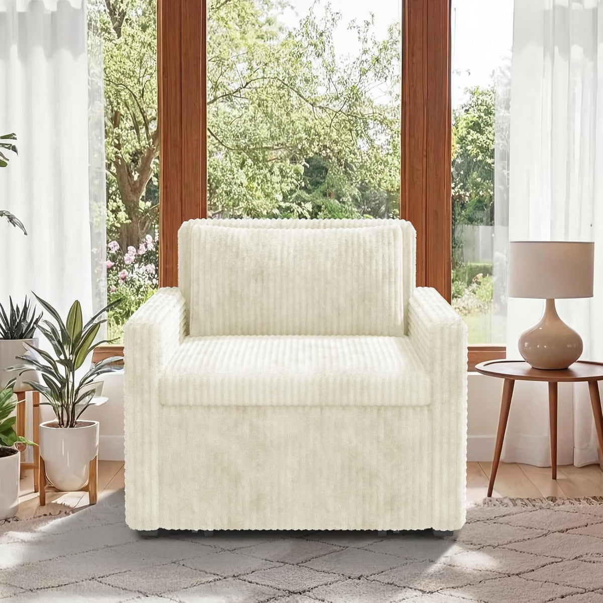 Sillón cama 3 en 1 Xbro con función de descanso, sofá cama individual extraíble, sofá cama con función de descanso, sillón cama de pana con cojín, sofá plegable para salón, dormitorio, beige