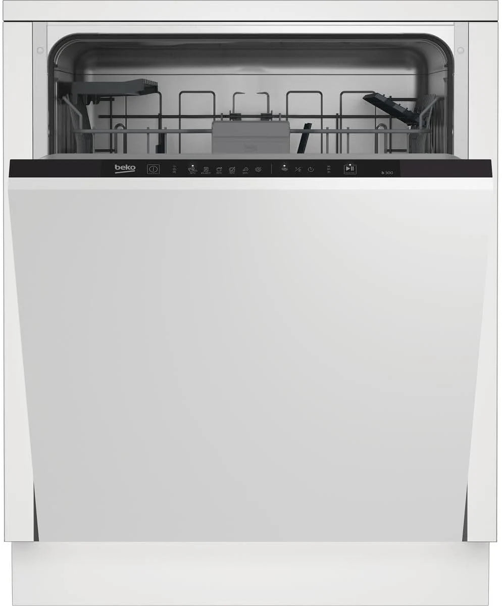 Beko BDIN16430 b300 zmywarka do zabudowy 60 cm w pełni zintegrowana, na 14 nakryć wymiarowych, 3 poziomy zmywania, 5 temperatur, 6 programów, połowa obciążenia, automatyczne otwieranie drzwi,