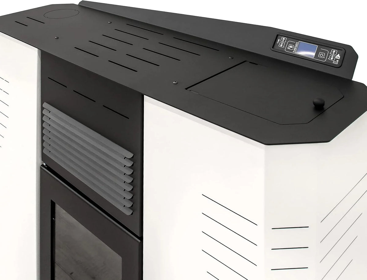STUFE A PELLET ITALIA - Marmolada 14 kW Kanał WIFI - Wydajność 92%, Nagrzewa 130 m², 5 prędkości i mocy, autonomia 19 h, programowalny, 24 miesiące , BIAŁY