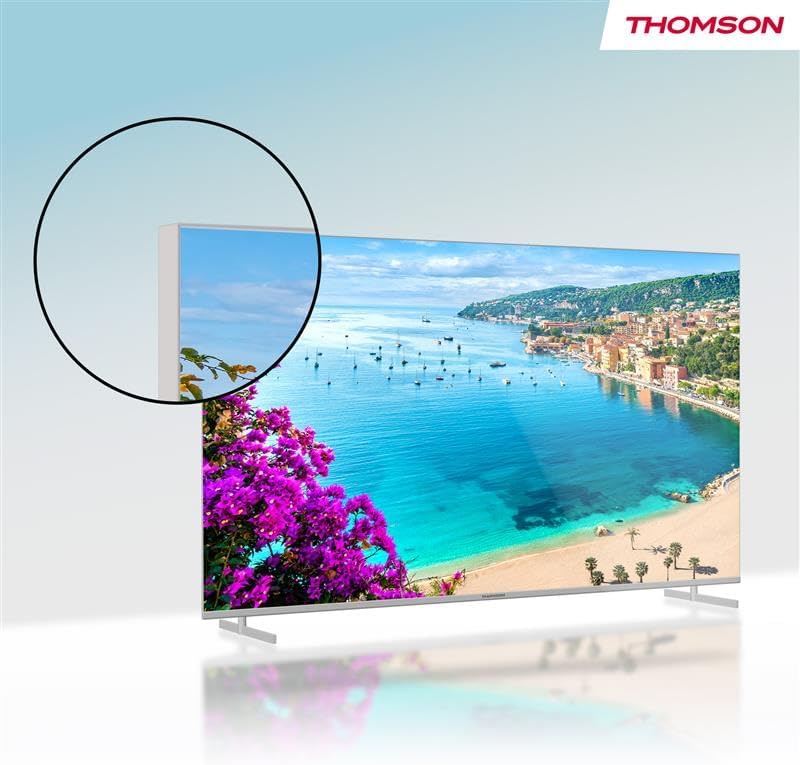 THOMSON Televisor UHD de 55 pulgadas (139 cm) Smart Android TV (WLAN, HDR, Triple sintonizador DVB-C/S2/T2, control por voz) - 55UA5S13W-2023