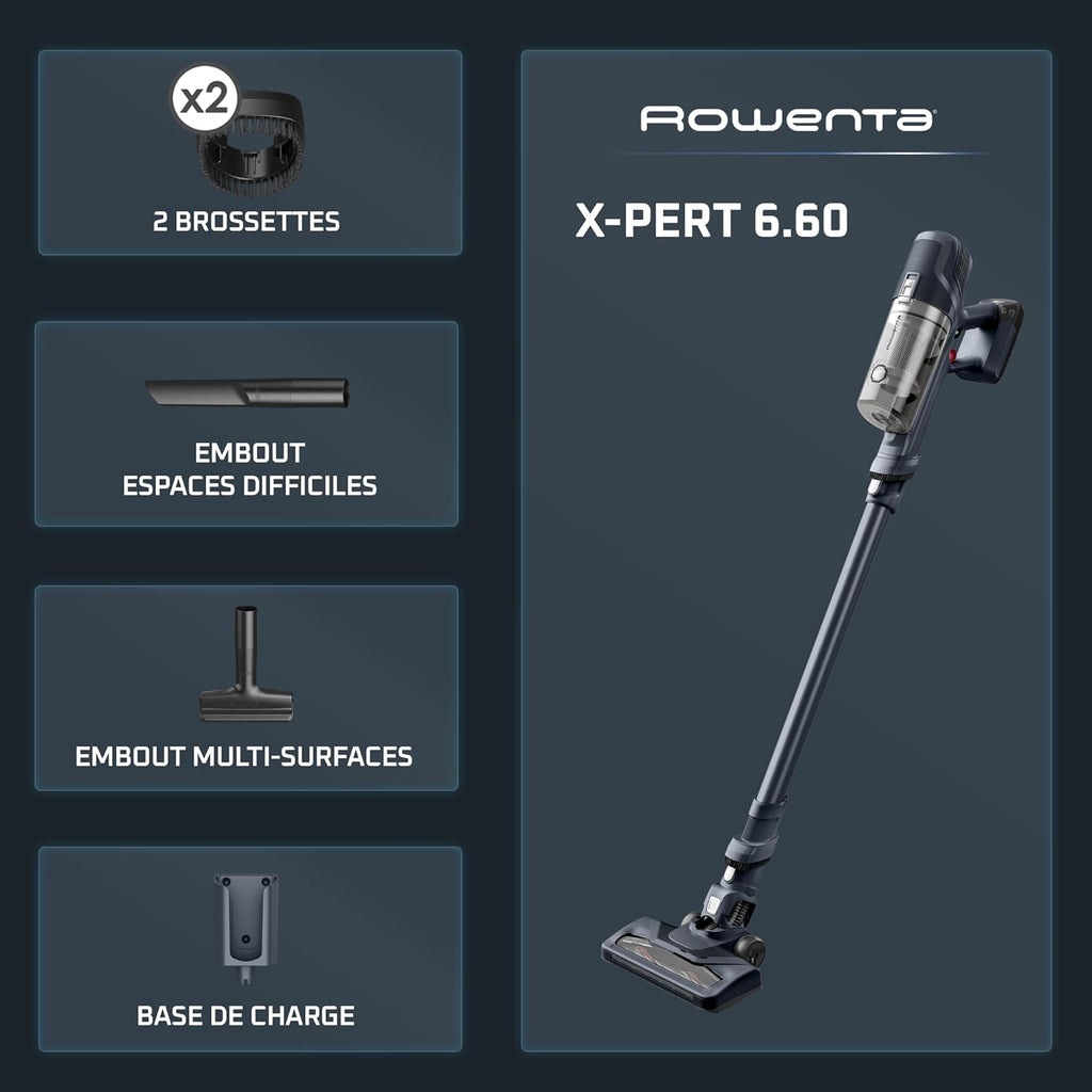 Aspirador escoba inalámbrico multifunción Rowenta X-Pert 6.60, potencia de 100 W, 45 minutos de autonomía RH6831EO, negro