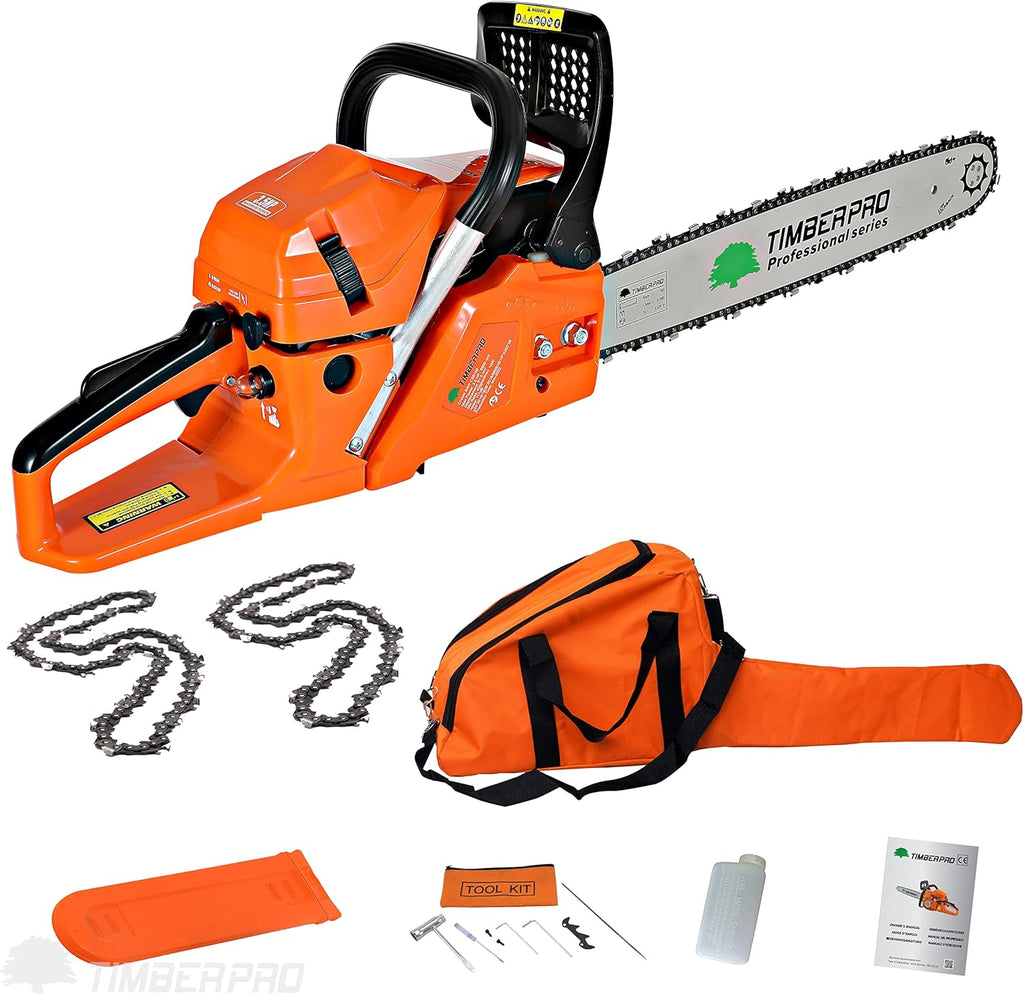 Motosierra térmica 62 cc, espada de 50 cm con 2 cadenas + funda de transporte