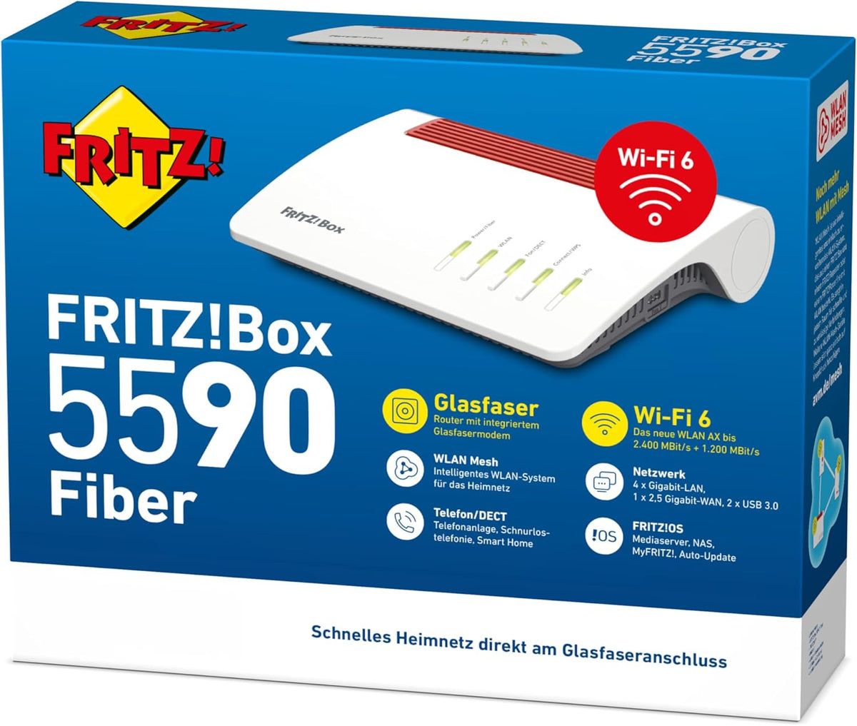 FRITZ!Box 5590 Fiber | Router de fibra óptica | Wi-Fi 6 de hasta 3,6 Gbit/s
