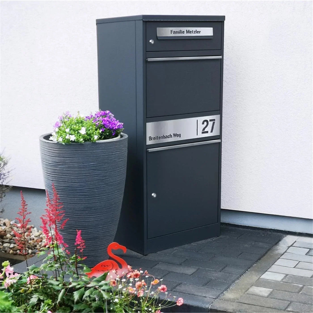 Buzón para paquetes con compartimento grande Bispo 2 112,9 x 50,3 x 37,4 cm de acero, con cerradura, ranura DIN C4, 2 llaves