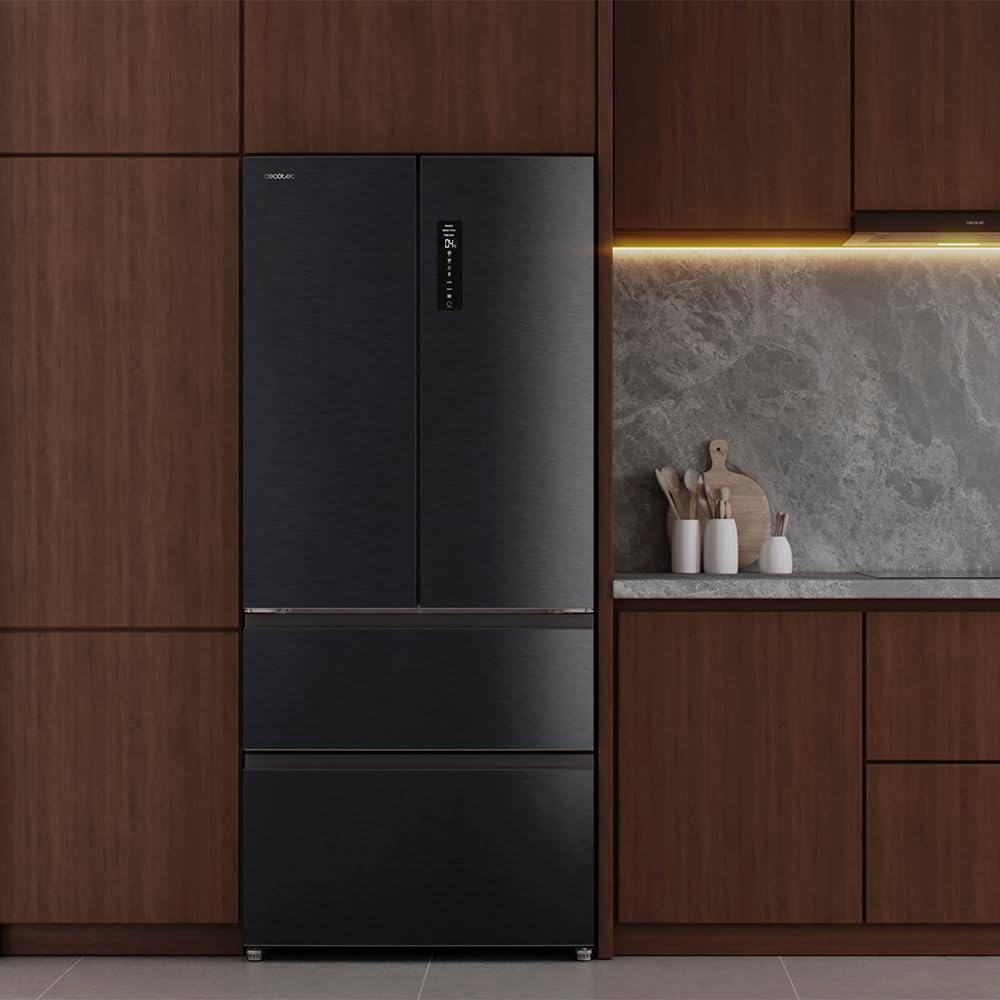 Frigorífico de 4 puertas Cecotec tipo puerta francesa, semi-integrable, 458 L, Total No Frost, Bolero CoolMarket F2D 458 SBI Dark E, 189 cm de altura y 83 cm de ancho, MetalFlexCooling, compresor Inverter