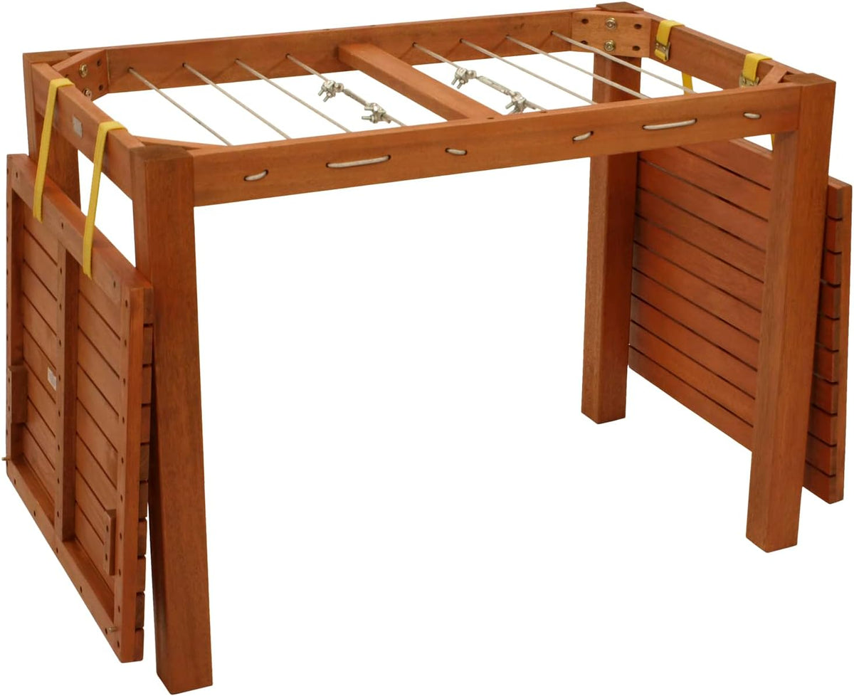 Mesa de jardín funcional DEGAMO con función de tendedero, 100x60x75cm, eucalipto aceitado marrón, con certificación FSC®, para exterior e interior