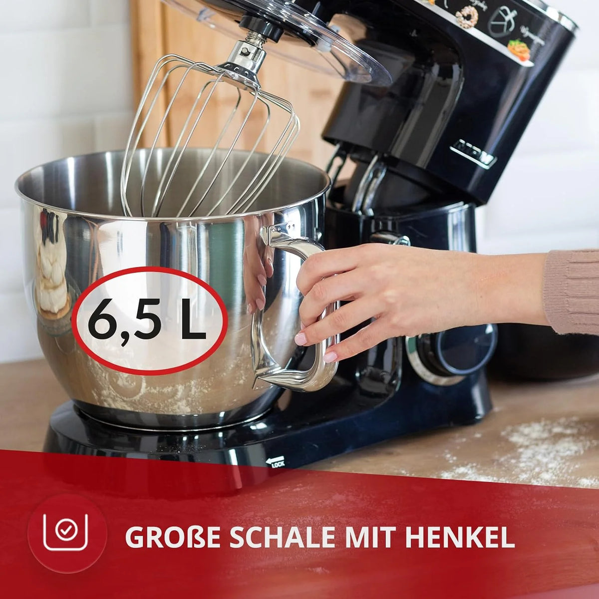 MPM MRK-19 Mikser Planetarny z Misą Mieszającą 6,5 l - Urządzenie Kuchenne do Ugniatania 2200 W - 6-stopniowa Regulacja Prędkości + Funkcja Pulse - Czarny